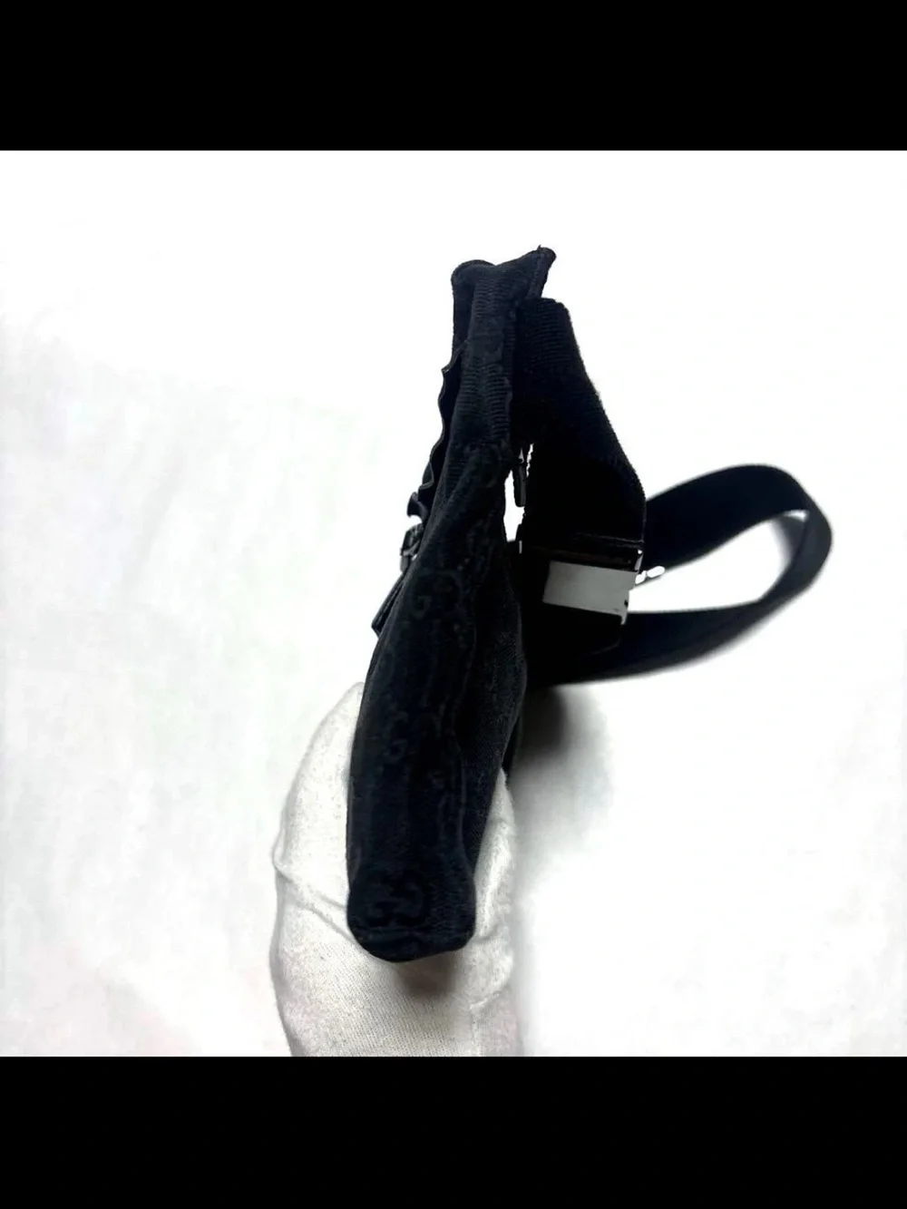 Gucci Black GG Monogram Belt Bag with Dual Pockets